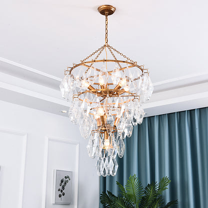 Gold Conical Chandelier Light Rustic Crystal 10 Lights Living Room Suspension Pendant Gold Clearhalo 'Ceiling Lights' 'Chandeliers' Lighting' options 329114_b19a817a-1d39-4a96-85a0-b98de7a88845