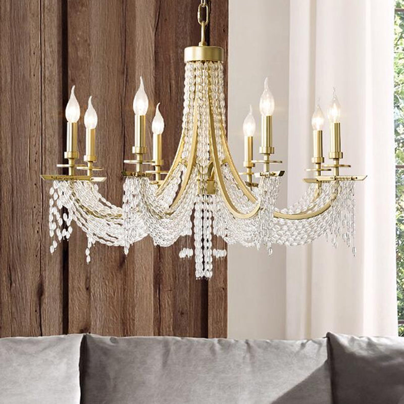 Traditional Candelabra Chandelier Lamp 6/8 Lights Crystal Drop Pendant in Gold for Bedroom Clearhalo 'Ceiling Lights' 'Chandeliers' Lighting' options 329170