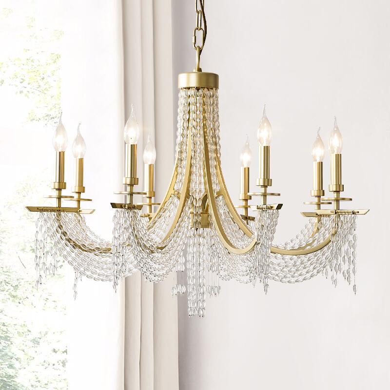 Traditional Candelabra Chandelier Lamp 6/8 Lights Crystal Drop Pendant in Gold for Bedroom Clearhalo 'Ceiling Lights' 'Chandeliers' Lighting' options 329171