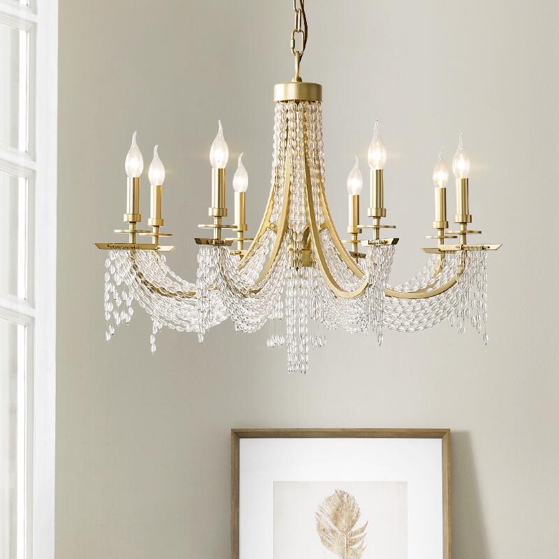 Traditional Candelabra Chandelier Lamp 6/8 Lights Crystal Drop Pendant in Gold for Bedroom Clearhalo 'Ceiling Lights' 'Chandeliers' Lighting' options 329172