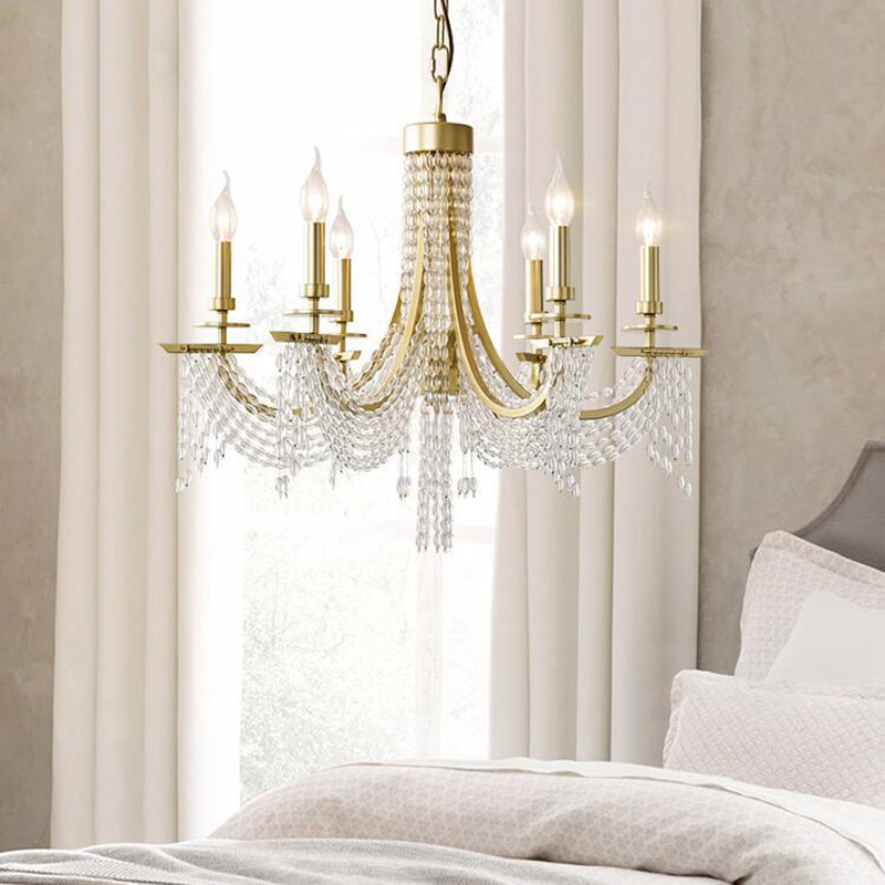 Traditional Candelabra Chandelier Lamp 6/8 Lights Crystal Drop Pendant in Gold for Bedroom Clearhalo 'Ceiling Lights' 'Chandeliers' Lighting' options 329176