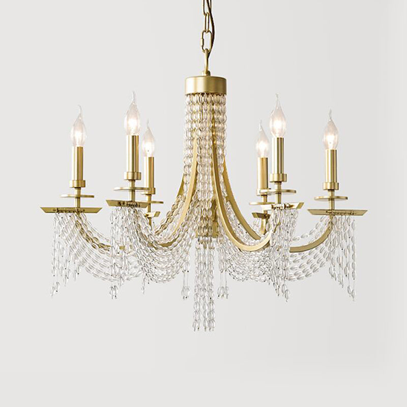 Traditional Candelabra Chandelier Lamp 6/8 Lights Crystal Drop Pendant in Gold for Bedroom Clearhalo 'Ceiling Lights' 'Chandeliers' Lighting' options 329177