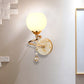 Dome Bedroom Sconce Light Traditional Frosted Glass 1 Head Gold/Chrome Wall Lighting Fixture with Crystal Ball Clearhalo 'Wall Lamps & Sconces' 'Wall Lights' Lighting' 329208