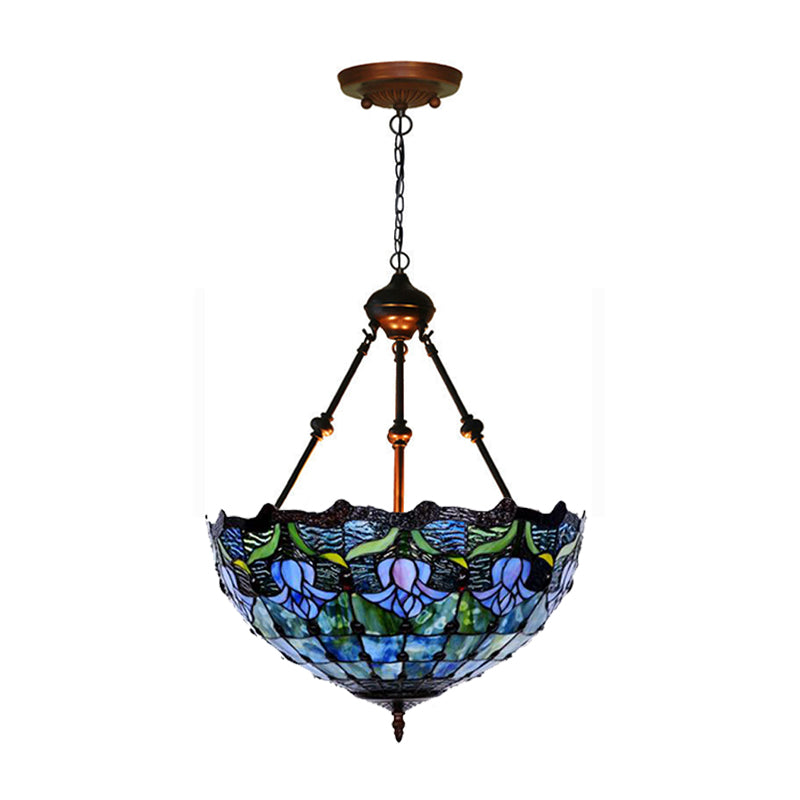 Red/Blue Flower Chandelier Light Fixture Mediterranean 2 Lights Hand Cut Glass Pendant Lamp Clearhalo 'Ceiling Lights' 'Chandeliers' 'Industrial' 'Middle Century Chandeliers' 'Tiffany Chandeliers' 'Tiffany close to ceiling' 'Tiffany' Lighting' 329288