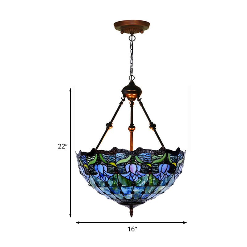 Red/Blue Flower Chandelier Light Fixture Mediterranean 2 Lights Hand Cut Glass Pendant Lamp Clearhalo 'Ceiling Lights' 'Chandeliers' 'Industrial' 'Middle Century Chandeliers' 'Tiffany Chandeliers' 'Tiffany close to ceiling' 'Tiffany' Lighting' 329289