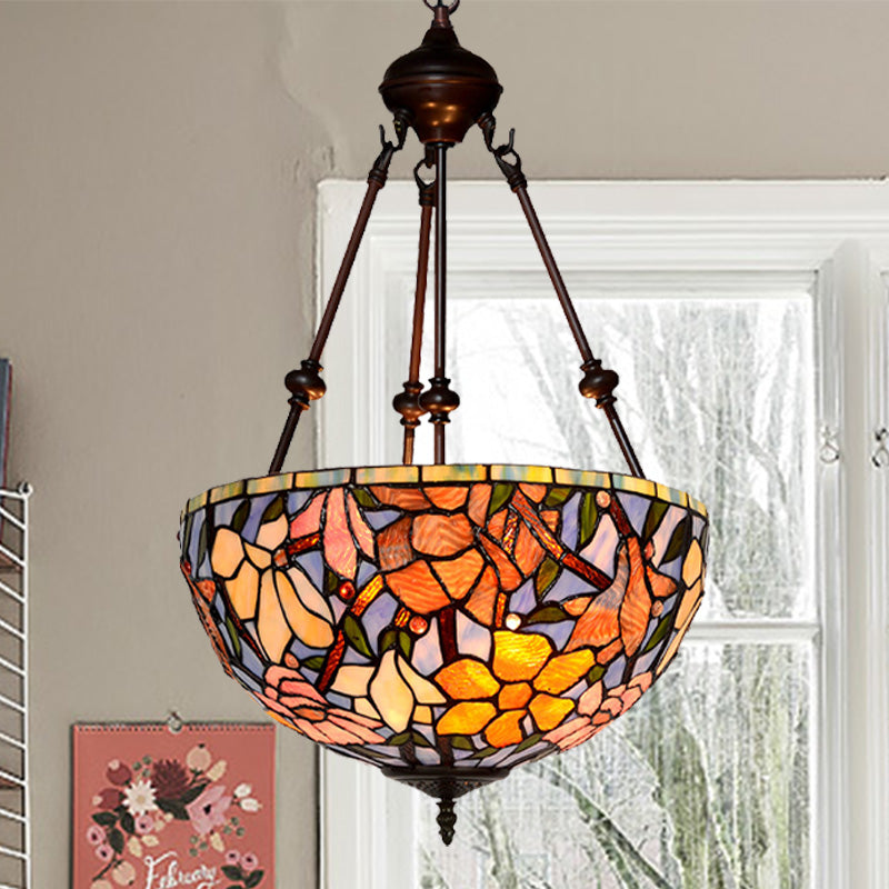 Bowl Cut Glass Chandelier Lighting Mediterranean 2 Lights Red/Yellow/Blue Suspension Lamp for Living Room Clearhalo 'Ceiling Lights' 'Chandeliers' 'Industrial' 'Middle Century Chandeliers' 'Tiffany Chandeliers' 'Tiffany close to ceiling' 'Tiffany' Lighting' 329305
