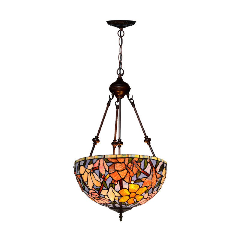 Bowl Cut Glass Chandelier Lighting Mediterranean 2 Lights Red/Yellow/Blue Suspension Lamp for Living Room Clearhalo 'Ceiling Lights' 'Chandeliers' 'Industrial' 'Middle Century Chandeliers' 'Tiffany Chandeliers' 'Tiffany close to ceiling' 'Tiffany' Lighting' 329307