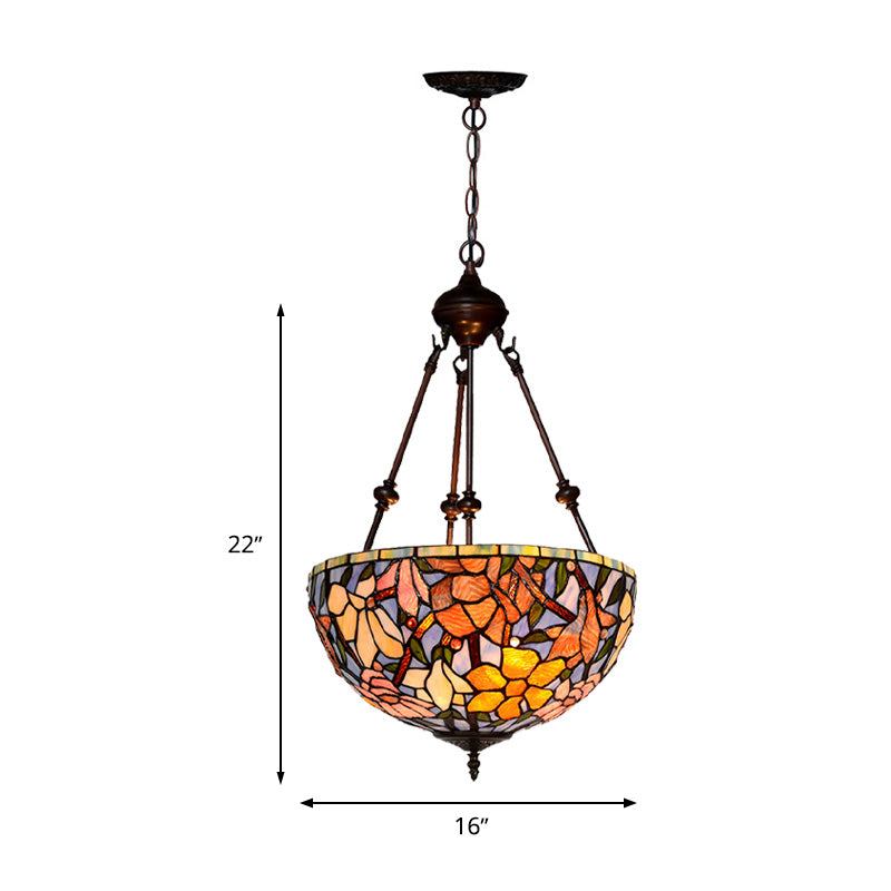 Bowl Cut Glass Chandelier Lighting Mediterranean 2 Lights Red/Yellow/Blue Suspension Lamp for Living Room Clearhalo 'Ceiling Lights' 'Chandeliers' 'Industrial' 'Middle Century Chandeliers' 'Tiffany Chandeliers' 'Tiffany close to ceiling' 'Tiffany' Lighting' 329308