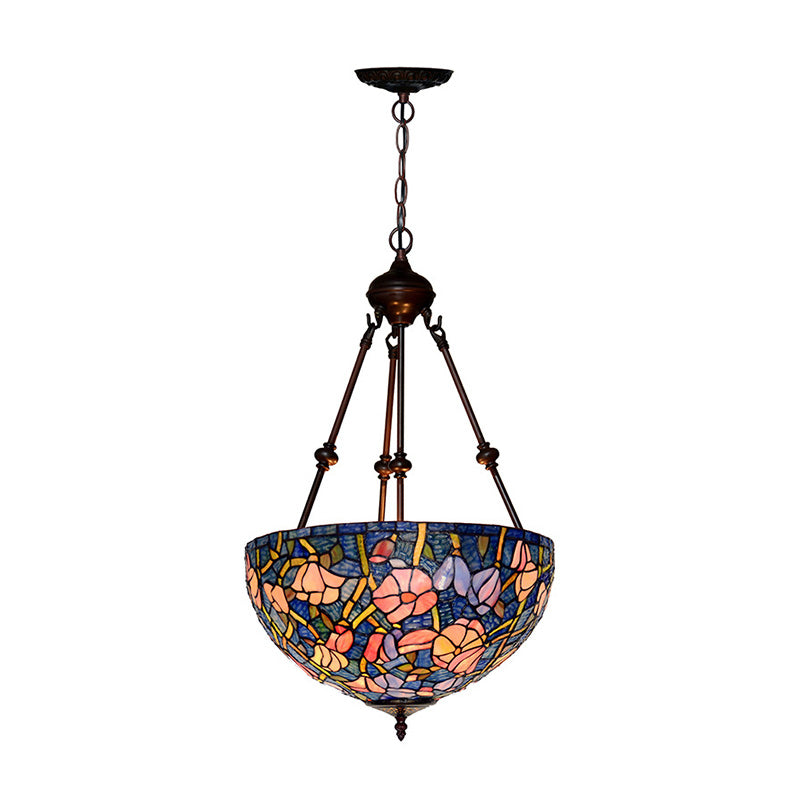 Bowl Cut Glass Chandelier Lighting Mediterranean 2 Lights Red/Yellow/Blue Suspension Lamp for Living Room Blue Clearhalo 'Ceiling Lights' 'Chandeliers' 'Industrial' 'Middle Century Chandeliers' 'Tiffany Chandeliers' 'Tiffany close to ceiling' 'Tiffany' Lighting' 329309