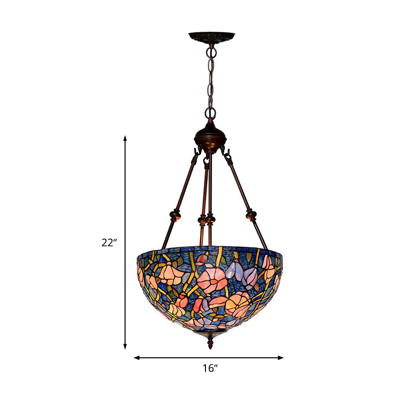 Bowl Cut Glass Chandelier Lighting Mediterranean 2 Lights Red/Yellow/Blue Suspension Lamp for Living Room Clearhalo 'Ceiling Lights' 'Chandeliers' 'Industrial' 'Middle Century Chandeliers' 'Tiffany Chandeliers' 'Tiffany close to ceiling' 'Tiffany' Lighting' 329310