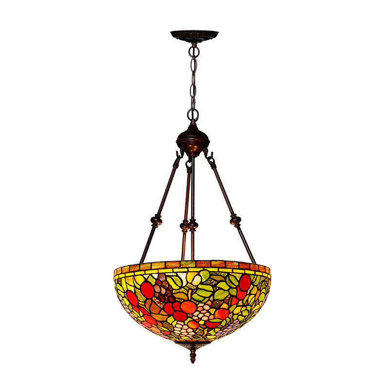 Bowl Cut Glass Chandelier Lighting Mediterranean 2 Lights Red/Yellow/Blue Suspension Lamp for Living Room Red Clearhalo 'Ceiling Lights' 'Chandeliers' 'Industrial' 'Middle Century Chandeliers' 'Tiffany Chandeliers' 'Tiffany close to ceiling' 'Tiffany' Lighting' 329311