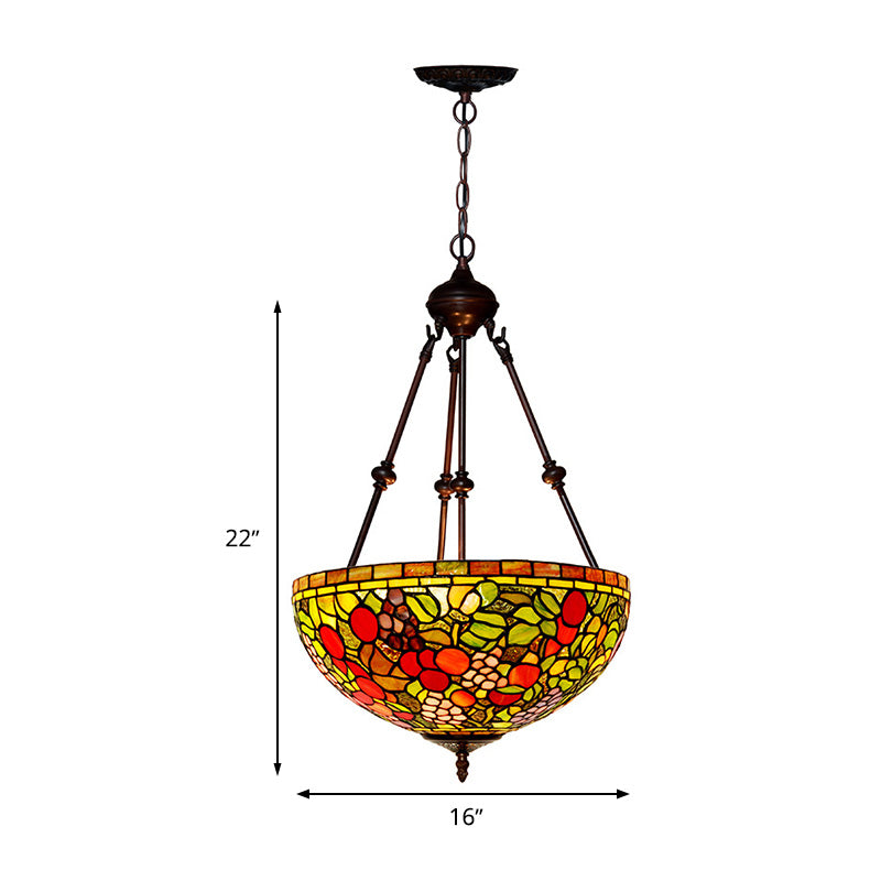Bowl Cut Glass Chandelier Lighting Mediterranean 2 Lights Red/Yellow/Blue Suspension Lamp for Living Room Clearhalo 'Ceiling Lights' 'Chandeliers' 'Industrial' 'Middle Century Chandeliers' 'Tiffany Chandeliers' 'Tiffany close to ceiling' 'Tiffany' Lighting' 329312