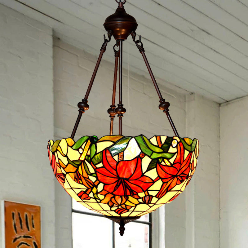 Petal Chandelier Lighting Fixture 2 Lights Cut Glass Victorian Ceiling Light in Red/Pink/Purple for Bedroom Clearhalo 'Ceiling Lights' 'Chandeliers' 'Industrial' 'Middle Century Chandeliers' 'Tiffany Chandeliers' 'Tiffany close to ceiling' 'Tiffany' Lighting' 329338