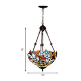2 Lights Blossom Chandelier Lamp Tiffany Style Red/Blue Stained Glass Suspension Lighting for Bedroom Clearhalo 'Ceiling Lights' 'Chandeliers' 'Industrial' 'Middle Century Chandeliers' 'Tiffany Chandeliers' 'Tiffany close to ceiling' 'Tiffany' Lighting' 329353