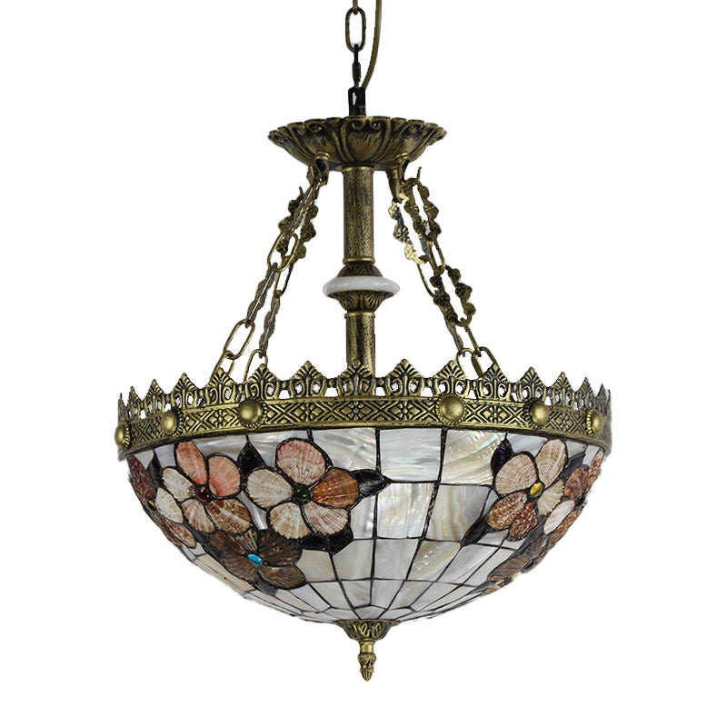 White/Blue 3 Lights Pendant Chandelier Tiffany Hand Cut Glass Bowl Shade Drop Lamp for Bedroom, 12"/16" W Clearhalo 'Ceiling Lights' 'Chandeliers' 'Industrial' 'Middle Century Chandeliers' 'Tiffany Chandeliers' 'Tiffany close to ceiling' 'Tiffany' Lighting' 329520