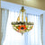 Tiffany Sunflower/Rose Chandelier 3/4 Lights Stained Art Glass Pendant Light Kit in Red/Green for Bedroom 3 Red Clearhalo 'Ceiling Lights' 'Chandeliers' 'Industrial' 'Middle Century Chandeliers' 'Tiffany Chandeliers' 'Tiffany close to ceiling' 'Tiffany' Lighting' 329729