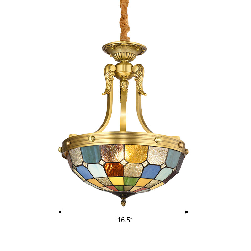 3 Lights Tiffany Chandelier Lighting Bowl Shade Cut Glass Suspension Pendant Light in Blue/Textured Silver for Kitchen Clearhalo 'Ceiling Lights' 'Chandeliers' 'Industrial' 'Middle Century Chandeliers' 'Tiffany Chandeliers' 'Tiffany close to ceiling' 'Tiffany' Lighting' 330181