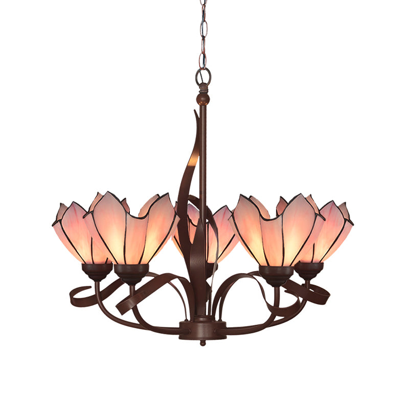 Bronze 3/5 Lights Chandelier Lighting Fixture Baroque Pink/Purple Floral Pendant Lamp for Kitchen Clearhalo 'Ceiling Lights' 'Chandeliers' 'Industrial' 'Middle Century Chandeliers' 'Tiffany Chandeliers' 'Tiffany close to ceiling' 'Tiffany' Lighting' 330301