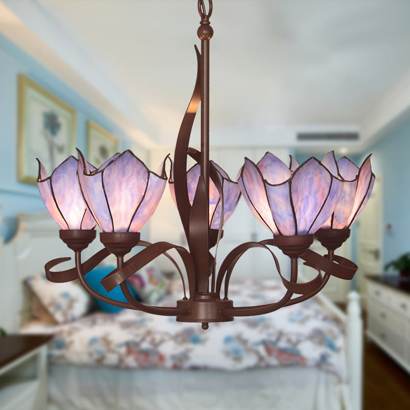 Bronze 3/5 Lights Chandelier Lighting Fixture Baroque Pink/Purple Floral Pendant ,shopify Lamp for Kitchen 5 Purple Clearhalo 'Ceiling Lights' 'Chandeliers' 'Lighting' 330305_7a761d5a-3472-4a07-b84c-0d2686fa32ee