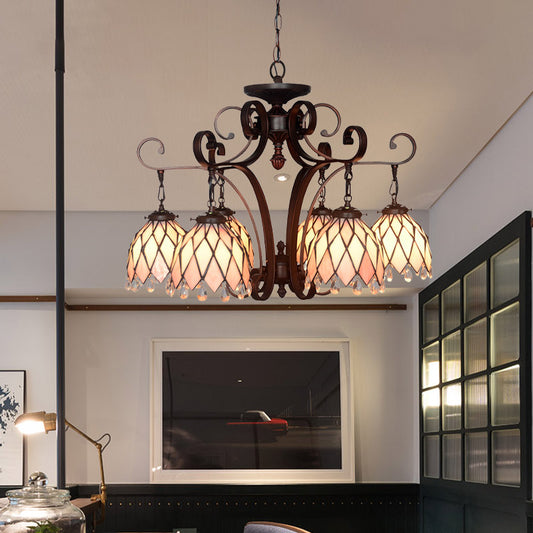 Tiffany Flower Pendant Chandelier 6 Lights Stained Glass Hanging Ceiling Light in Black for Living Room Clearhalo 'Ceiling Lights' 'Chandeliers' 'Industrial' 'Middle Century Chandeliers' 'Tiffany Chandeliers' 'Tiffany close to ceiling' 'Tiffany' Lighting' 330368