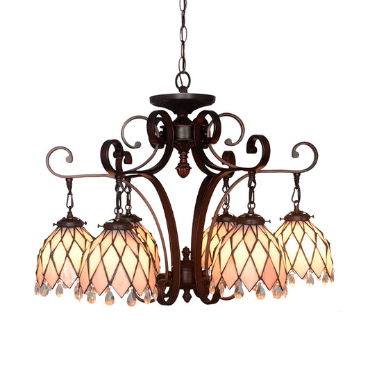 Tiffany Flower Pendant Chandelier 6 Lights Stained Glass Hanging Ceiling Light in Black for Living Room Clearhalo 'Ceiling Lights' 'Chandeliers' 'Industrial' 'Middle Century Chandeliers' 'Tiffany Chandeliers' 'Tiffany close to ceiling' 'Tiffany' Lighting' 330369