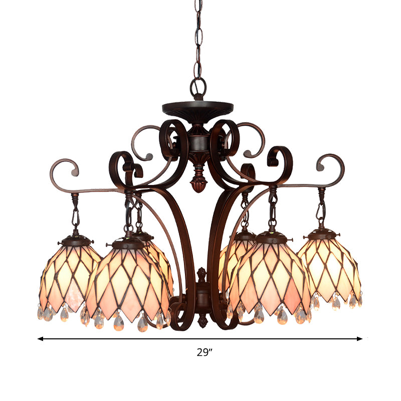 Tiffany Flower Pendant Chandelier 6 Lights Stained Glass Hanging Ceiling Light in Black for Living Room Clearhalo 'Ceiling Lights' 'Chandeliers' 'Industrial' 'Middle Century Chandeliers' 'Tiffany Chandeliers' 'Tiffany close to ceiling' 'Tiffany' Lighting' 330370