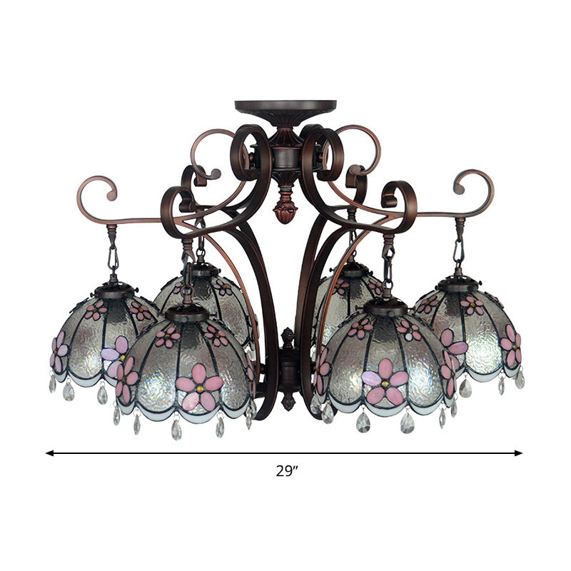 Flower Hanging Chandelier Baroque Hand Cut Glass 6 Lights Blue/Textured Silver Ceiling Lamp for Living Room Clearhalo 'Ceiling Lights' 'Chandeliers' 'Industrial' 'Middle Century Chandeliers' 'Tiffany Chandeliers' 'Tiffany close to ceiling' 'Tiffany' Lighting' 330409