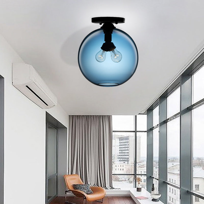 Global Ceiling Mounted Light with Red/Sky Blue/Amber/Dark Smoke/Coffee Glass Shade Modern 2-Head Flushmount Ceiling Lamp Sky Blue Clearhalo 'Ceiling Lights' 'Close To Ceiling Lights' 'Close to ceiling' 'Flush mount' Lighting' 330444