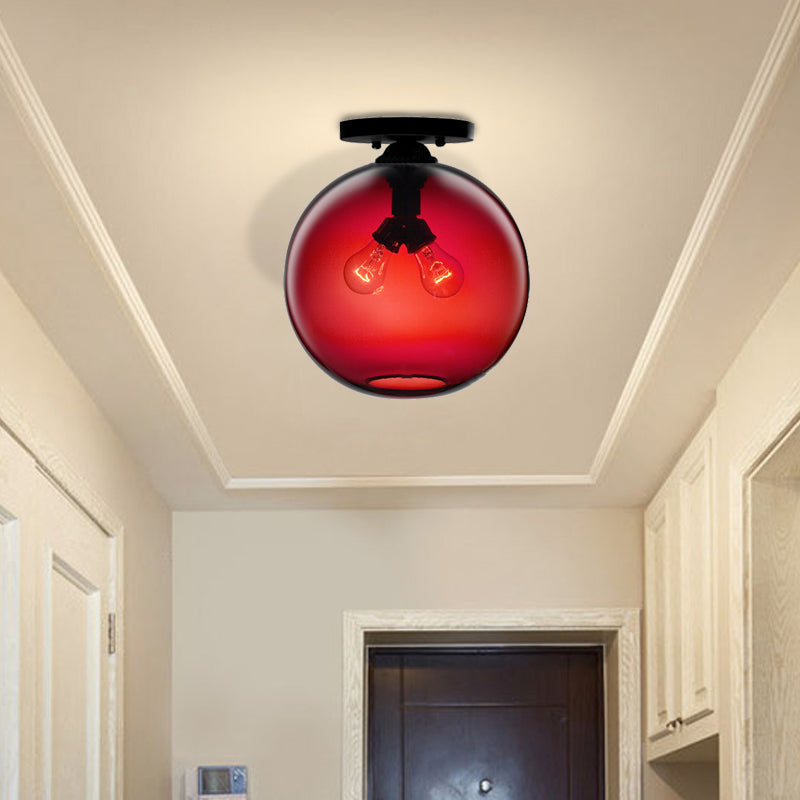 Global Ceiling Mounted Light with Red/Sky Blue/Amber/Dark Smoke/Coffee Glass Shade Modern 2-Head Flushmount Ceiling Lamp Red Clearhalo 'Ceiling Lights' 'Close To Ceiling Lights' 'Close to ceiling' 'Flush mount' Lighting' 330447
