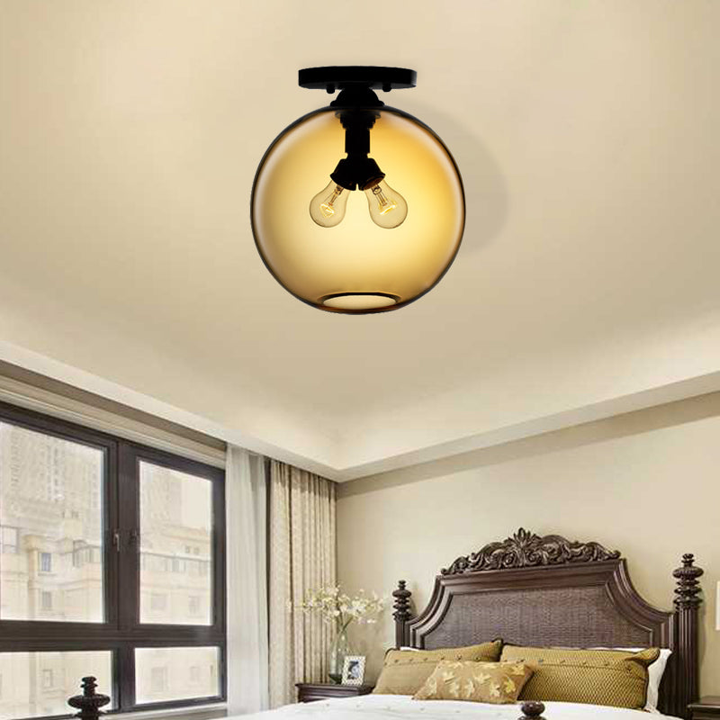 Global Ceiling Mounted Light with Red/Sky Blue/Amber/Dark Smoke/Coffee Glass Shade Modern 2-Head Flushmount Ceiling Lamp Amber Clearhalo 'Ceiling Lights' 'Close To Ceiling Lights' 'Close to ceiling' 'Flush mount' Lighting' 330450