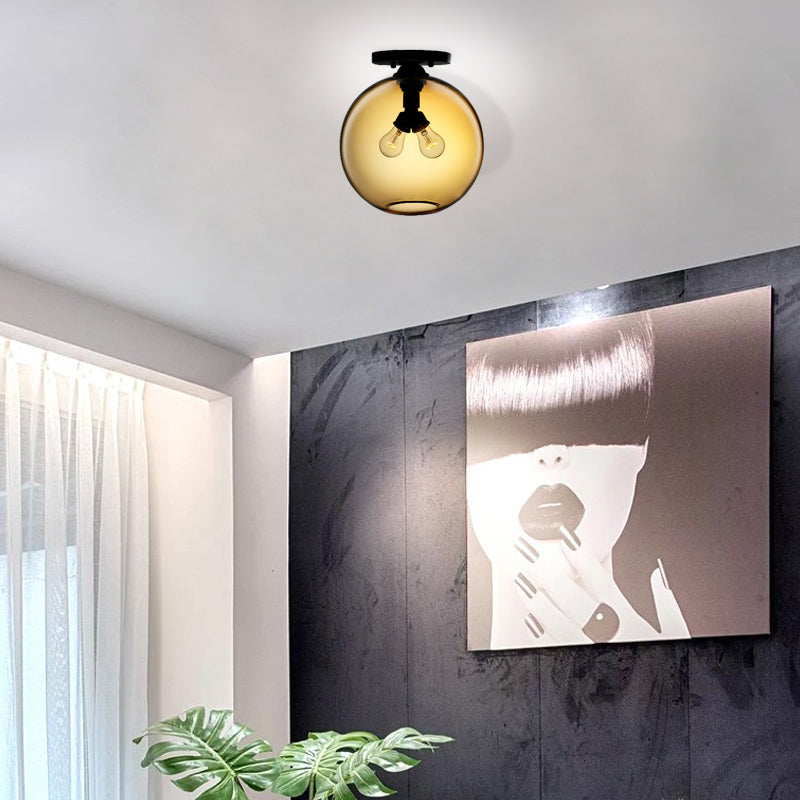 Global Ceiling Mounted Light with Red/Sky Blue/Amber/Dark Smoke/Coffee Glass Shade Modern 2-Head Flushmount Ceiling Lamp Clearhalo 'Ceiling Lights' 'Close To Ceiling Lights' 'Close to ceiling' 'Flush mount' Lighting' 330451