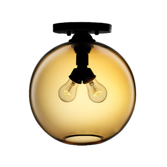 Global Ceiling Mounted Light with Red/Sky Blue/Amber/Dark Smoke/Coffee Glass Shade Modern 2-Head Flushmount Ceiling Lamp Clearhalo 'Ceiling Lights' 'Close To Ceiling Lights' 'Close to ceiling' 'Flush mount' Lighting' 330452