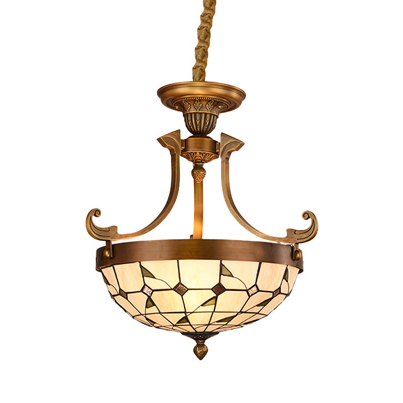 16"/18" W Flower/Leaf Chandelier Light Fixture 3 Lights Stained Glass Victorian Hanging Lamp Kit in White for Corridor Clearhalo 'Ceiling Lights' 'Chandeliers' 'Industrial' 'Middle Century Chandeliers' 'Tiffany Chandeliers' 'Tiffany close to ceiling' 'Tiffany' Lighting' 330459