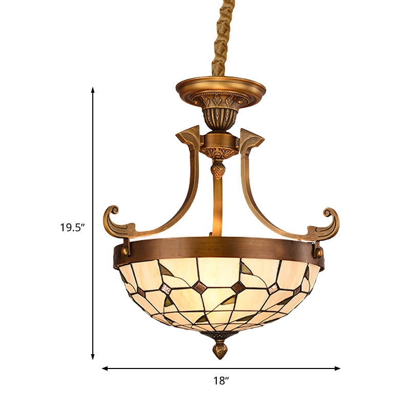 16"/18" W Flower/Leaf Chandelier Light Fixture 3 Lights Stained Glass Victorian Hanging Lamp Kit in White for Corridor Clearhalo 'Ceiling Lights' 'Chandeliers' 'Industrial' 'Middle Century Chandeliers' 'Tiffany Chandeliers' 'Tiffany close to ceiling' 'Tiffany' Lighting' 330460