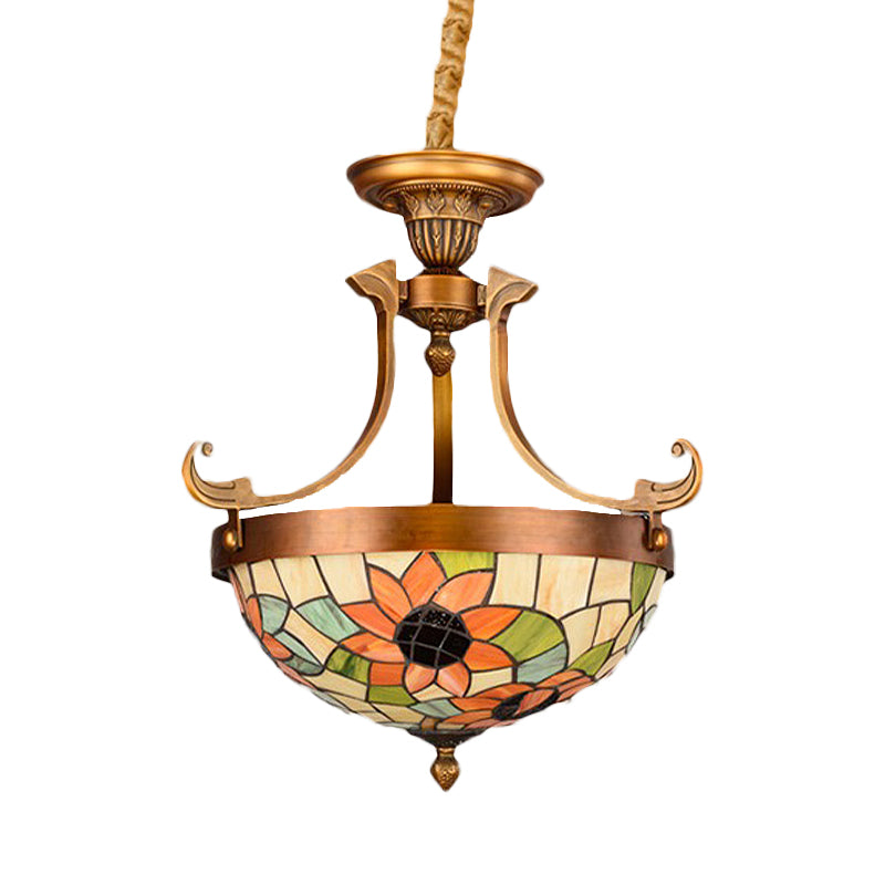 16"/18" W Flower/Leaf Chandelier Light Fixture 3 Lights Stained Glass Victorian Hanging Lamp Kit in White for Corridor Clearhalo 'Ceiling Lights' 'Chandeliers' 'Industrial' 'Middle Century Chandeliers' 'Tiffany Chandeliers' 'Tiffany close to ceiling' 'Tiffany' Lighting' 330464