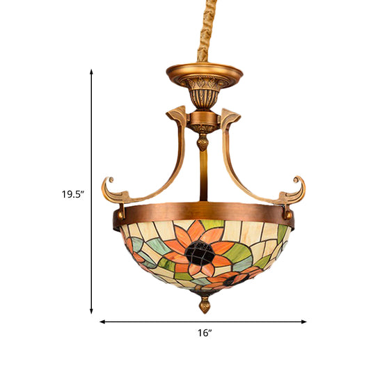 16"/18" W Flower/Leaf Chandelier Light Fixture 3 Lights Stained Glass Victorian Hanging Lamp Kit in White for Corridor Clearhalo 'Ceiling Lights' 'Chandeliers' 'Industrial' 'Middle Century Chandeliers' 'Tiffany Chandeliers' 'Tiffany close to ceiling' 'Tiffany' Lighting' 330465