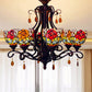 Stained Glass Domed Chandelier Mediterranean 6 Lights Red/Yellow/Blue Pendant Light Fixture with Crystal Droplet Clearhalo 'Ceiling Lights' 'Chandeliers' 'Industrial' 'Middle Century Chandeliers' 'Tiffany Chandeliers' 'Tiffany close to ceiling' 'Tiffany' Lighting' 330467