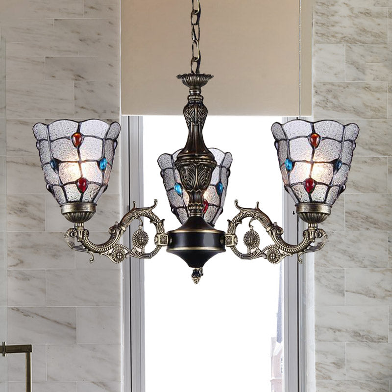 Jeweled Chandelier Pendant Light Baroque Frosted Glass 3/6/8 Lights Bronze Suspension Lighting Fixture Clearhalo 'Ceiling Lights' 'Chandeliers' 'Industrial' 'Middle Century Chandeliers' 'Tiffany Chandeliers' 'Tiffany close to ceiling' 'Tiffany' Lighting' 330511
