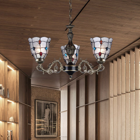 Jeweled Chandelier Pendant Light Baroque Frosted Glass 3/6/8 Lights Bronze Suspension Lighting Fixture Clearhalo 'Ceiling Lights' 'Chandeliers' 'Industrial' 'Middle Century Chandeliers' 'Tiffany Chandeliers' 'Tiffany close to ceiling' 'Tiffany' Lighting' 330512