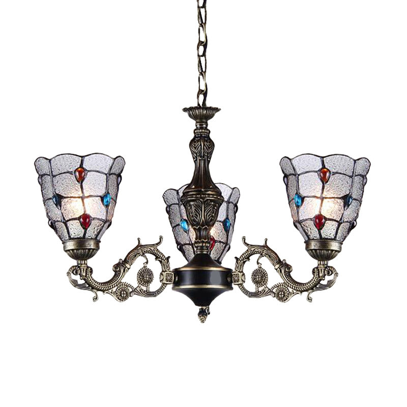 Jeweled Chandelier Pendant Light Baroque Frosted Glass 3/6/8 Lights Bronze Suspension Lighting Fixture Clearhalo 'Ceiling Lights' 'Chandeliers' 'Industrial' 'Middle Century Chandeliers' 'Tiffany Chandeliers' 'Tiffany close to ceiling' 'Tiffany' Lighting' 330513