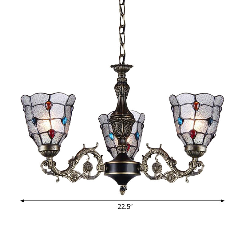 Jeweled Chandelier Pendant Light Baroque Frosted Glass 3/6/8 Lights Bronze Suspension Lighting Fixture Clearhalo 'Ceiling Lights' 'Chandeliers' 'Industrial' 'Middle Century Chandeliers' 'Tiffany Chandeliers' 'Tiffany close to ceiling' 'Tiffany' Lighting' 330514