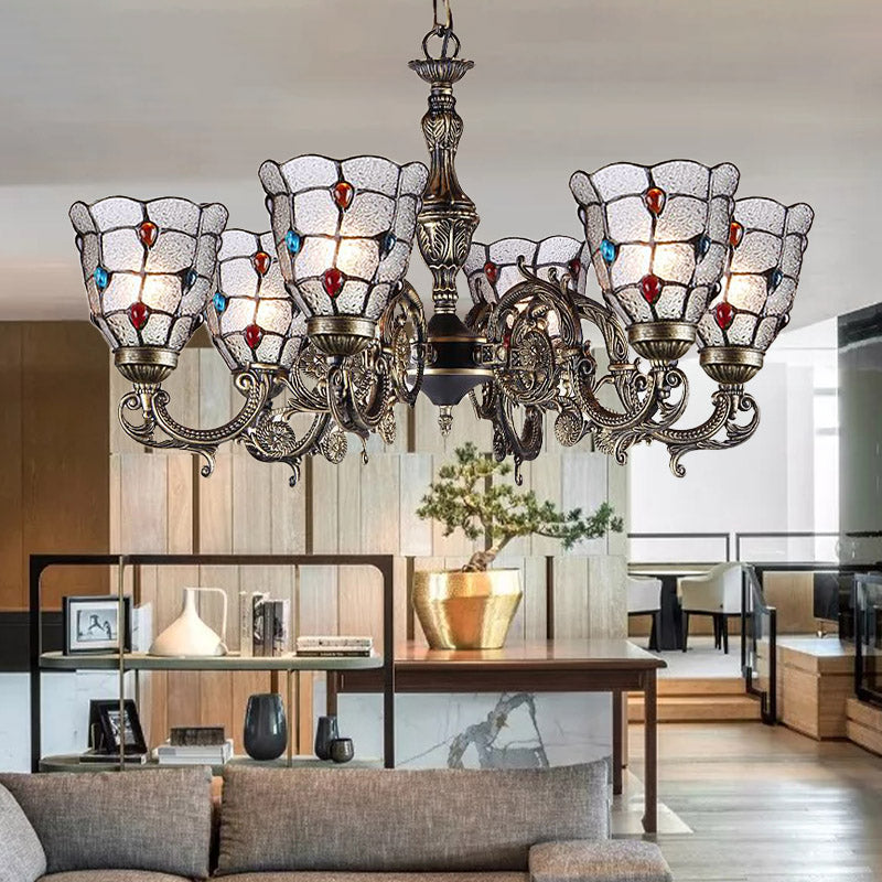 Jeweled Chandelier Pendant Light Baroque Frosted Glass 3/6/8 Lights Bronze Suspension Lighting Fixture 6 Bronze Clearhalo 'Ceiling Lights' 'Chandeliers' 'Industrial' 'Middle Century Chandeliers' 'Tiffany Chandeliers' 'Tiffany close to ceiling' 'Tiffany' Lighting' 330515