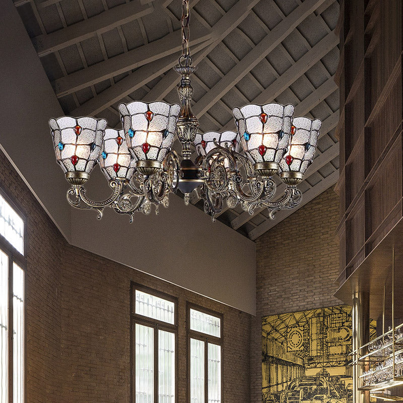 Jeweled Chandelier Pendant Light Baroque Frosted Glass 3/6/8 Lights Bronze Suspension Lighting Fixture Clearhalo 'Ceiling Lights' 'Chandeliers' 'Industrial' 'Middle Century Chandeliers' 'Tiffany Chandeliers' 'Tiffany close to ceiling' 'Tiffany' Lighting' 330516