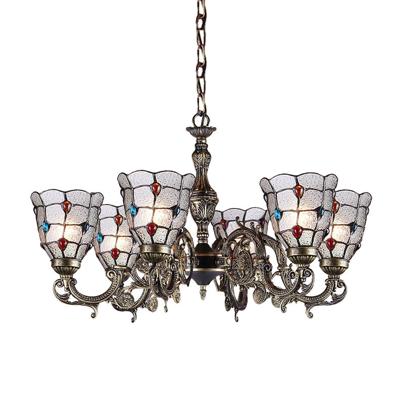 Jeweled Chandelier Pendant Light Baroque Frosted Glass 3/6/8 Lights Bronze Suspension Lighting Fixture Clearhalo 'Ceiling Lights' 'Chandeliers' 'Industrial' 'Middle Century Chandeliers' 'Tiffany Chandeliers' 'Tiffany close to ceiling' 'Tiffany' Lighting' 330517