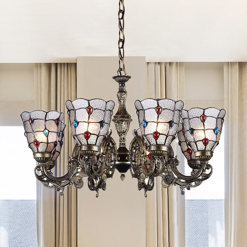 Jeweled Chandelier Pendant Light Baroque Frosted Glass 3/6/8 Lights Bronze Suspension Lighting Fixture 8 Bronze Clearhalo 'Ceiling Lights' 'Chandeliers' 'Industrial' 'Middle Century Chandeliers' 'Tiffany Chandeliers' 'Tiffany close to ceiling' 'Tiffany' Lighting' 330519