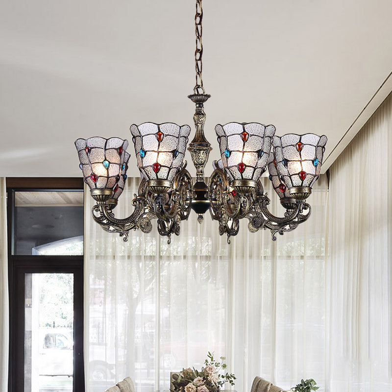 Jeweled Chandelier Pendant Light Baroque Frosted Glass 3/6/8 Lights Bronze Suspension Lighting Fixture Clearhalo 'Ceiling Lights' 'Chandeliers' 'Industrial' 'Middle Century Chandeliers' 'Tiffany Chandeliers' 'Tiffany close to ceiling' 'Tiffany' Lighting' 330520