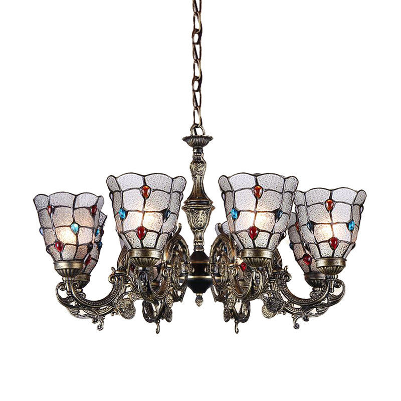Jeweled Chandelier Pendant Light Baroque Frosted Glass 3/6/8 Lights Bronze Suspension Lighting Fixture Clearhalo 'Ceiling Lights' 'Chandeliers' 'Industrial' 'Middle Century Chandeliers' 'Tiffany Chandeliers' 'Tiffany close to ceiling' 'Tiffany' Lighting' 330521