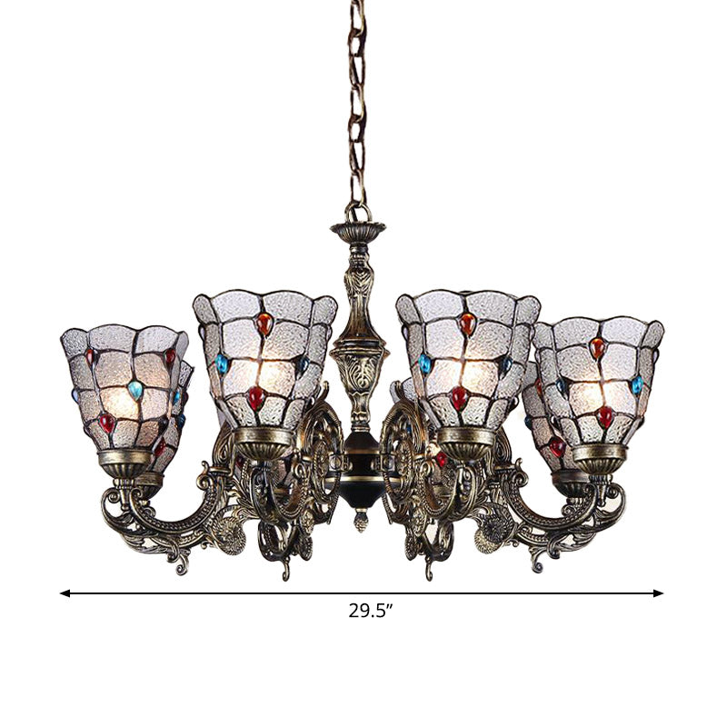 Jeweled Chandelier Pendant Light Baroque Frosted Glass 3/6/8 Lights Bronze Suspension Lighting Fixture Clearhalo 'Ceiling Lights' 'Chandeliers' 'Industrial' 'Middle Century Chandeliers' 'Tiffany Chandeliers' 'Tiffany close to ceiling' 'Tiffany' Lighting' 330522
