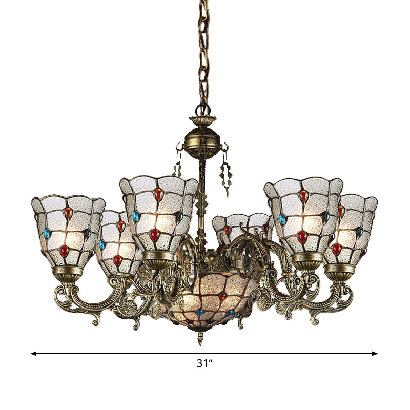 Frosted Glass Scrolling Arm Pendant Chandelier Tiffany Style 9/12 Lights Bronze Hanging Lamp Kit for Living Room Clearhalo 'Ceiling Lights' 'Chandeliers' 'Industrial' 'Middle Century Chandeliers' 'Tiffany Chandeliers' 'Tiffany close to ceiling' 'Tiffany' Lighting' 330527