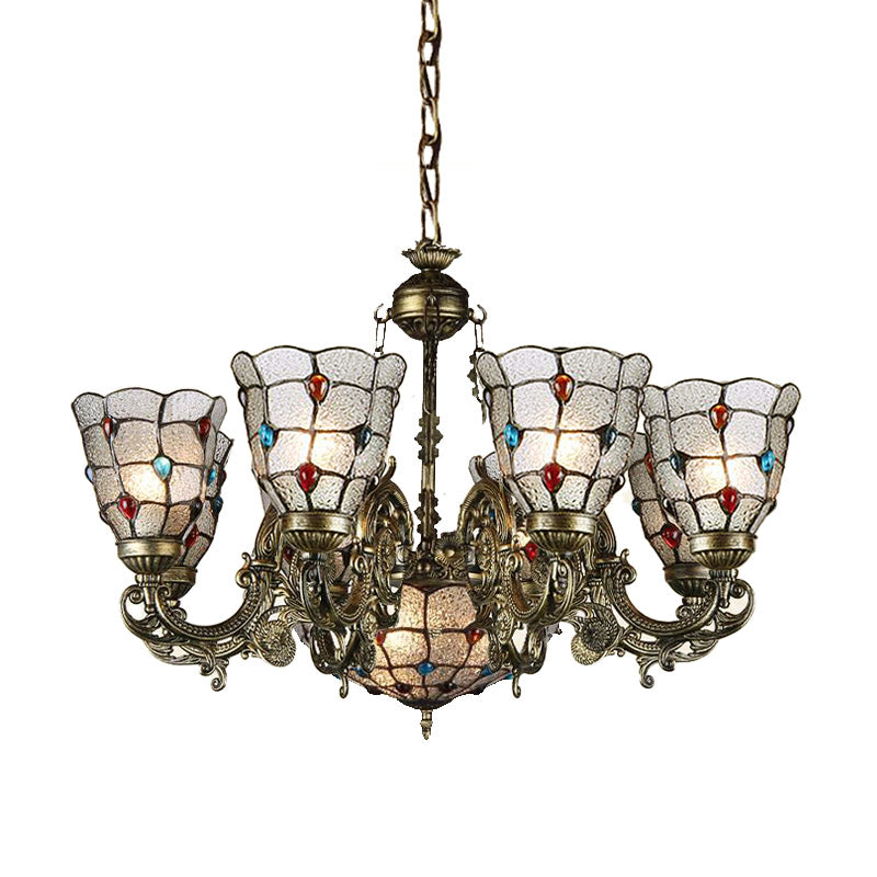 Frosted Glass Scrolling Arm Pendant Chandelier Tiffany Style 9/12 Lights Bronze Hanging Lamp Kit for Living Room Clearhalo 'Ceiling Lights' 'Chandeliers' 'Industrial' 'Middle Century Chandeliers' 'Tiffany Chandeliers' 'Tiffany close to ceiling' 'Tiffany' Lighting' 330530